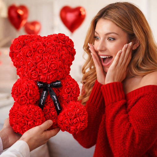 🌹 Czerwony Miś z Róż + Pudełko Prezentowe 🎁