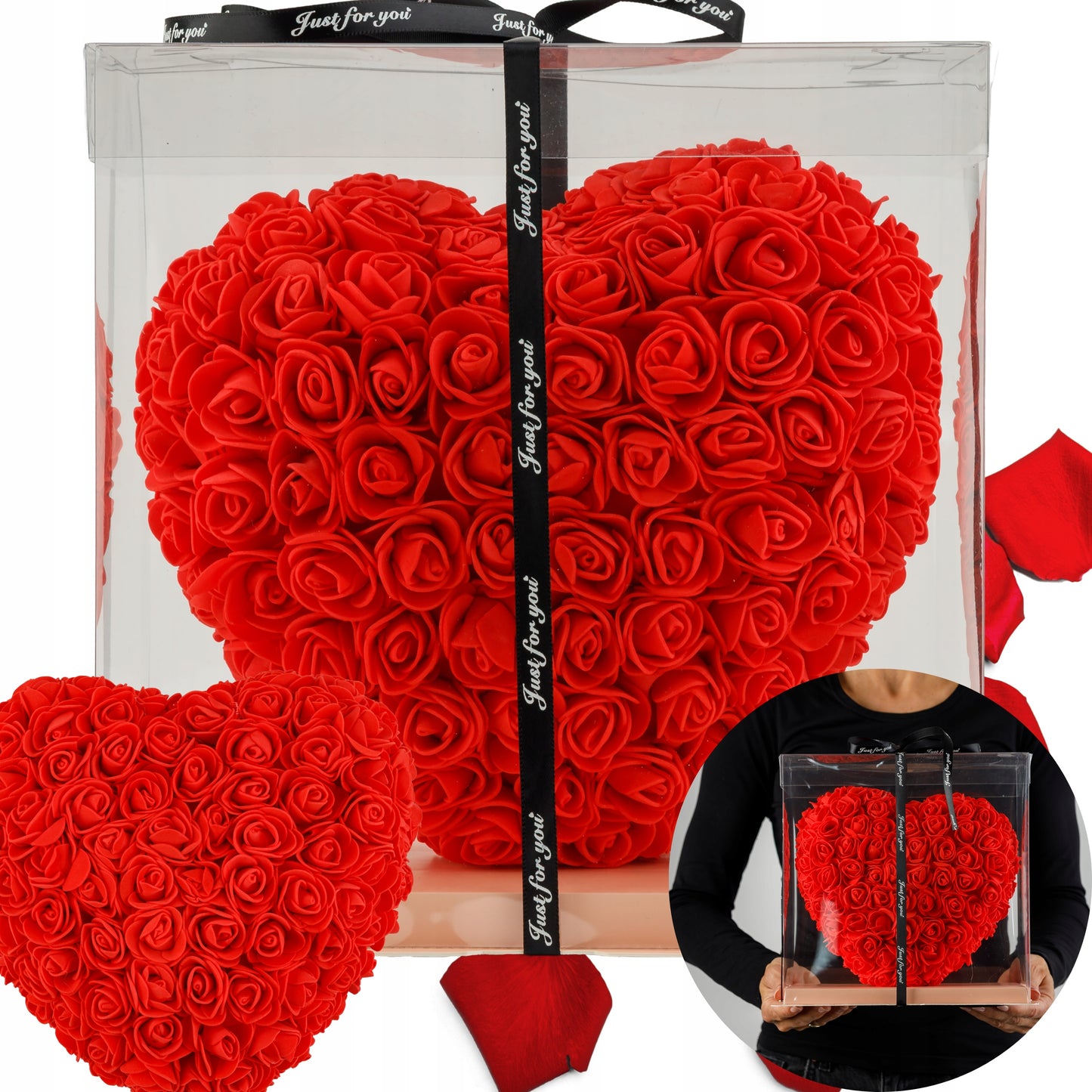 ❤️ Serce z piankowych róż 25 cm – elegancki flower box na Walentynki