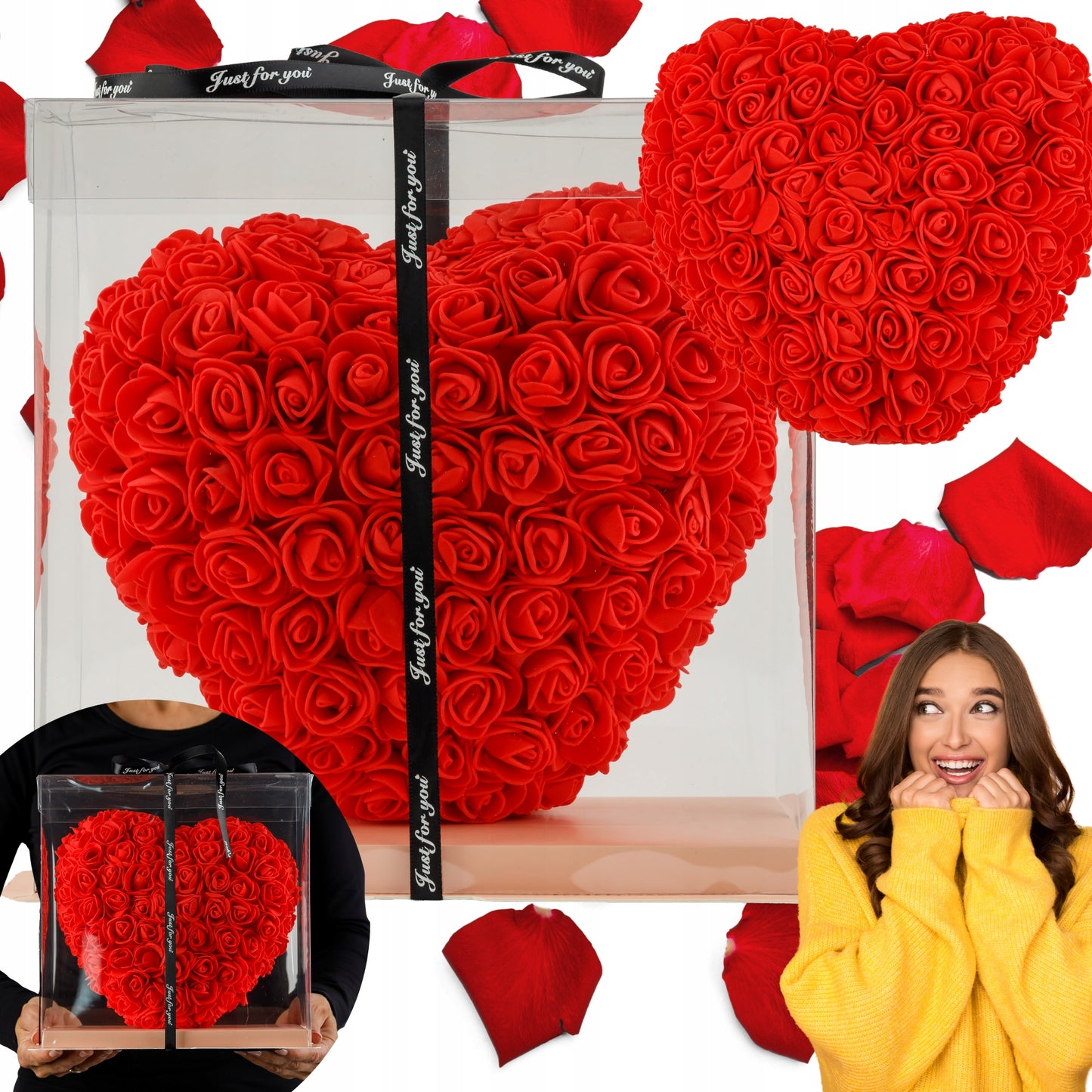 ❤️ Serce z piankowych róż 25 cm – elegancki flower box na Walentynki