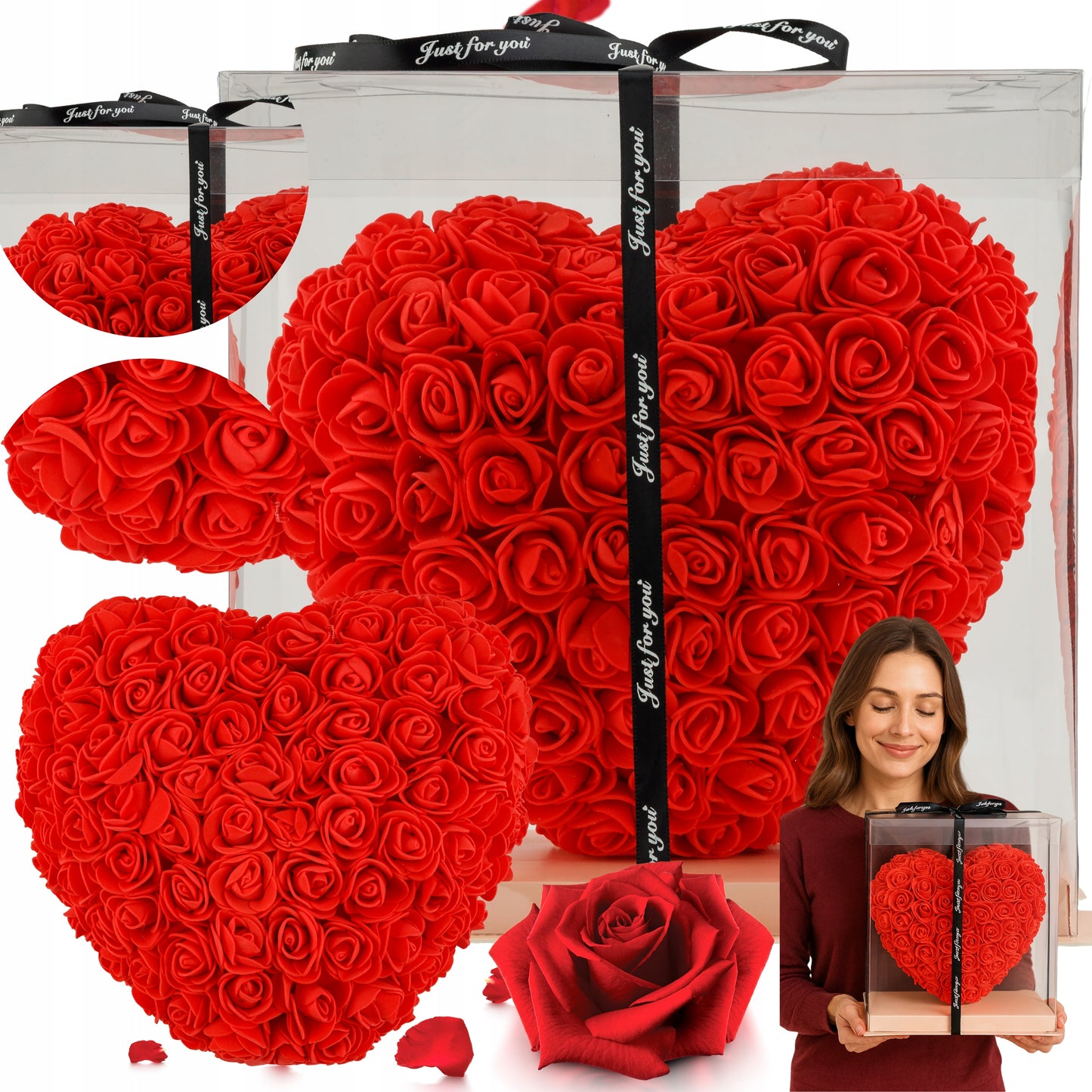 ❤️ Serce z piankowych róż 25 cm – elegancki flower box na Walentynki